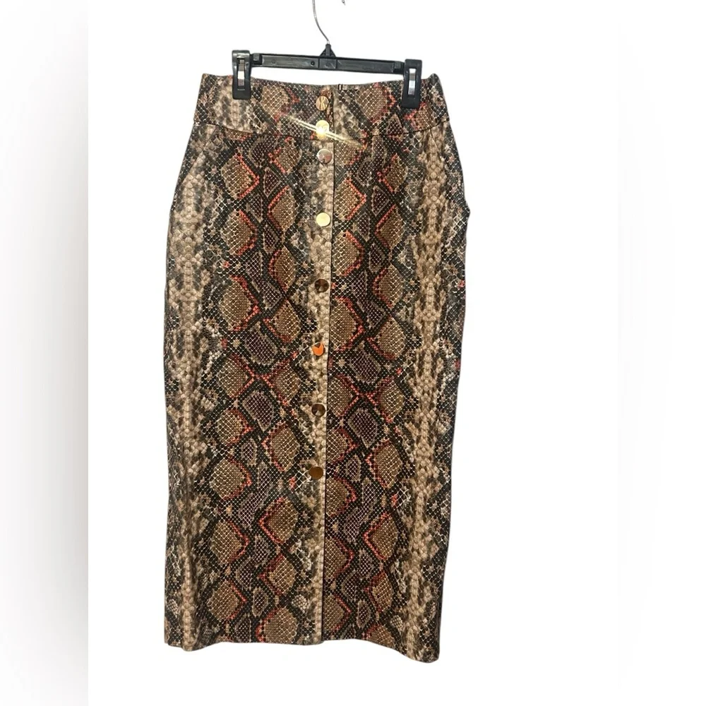 NWT Zara High Waist Snakeskin Print Skirt Orange Brown Midi Size S Office Baddie - Picture 7 of 10